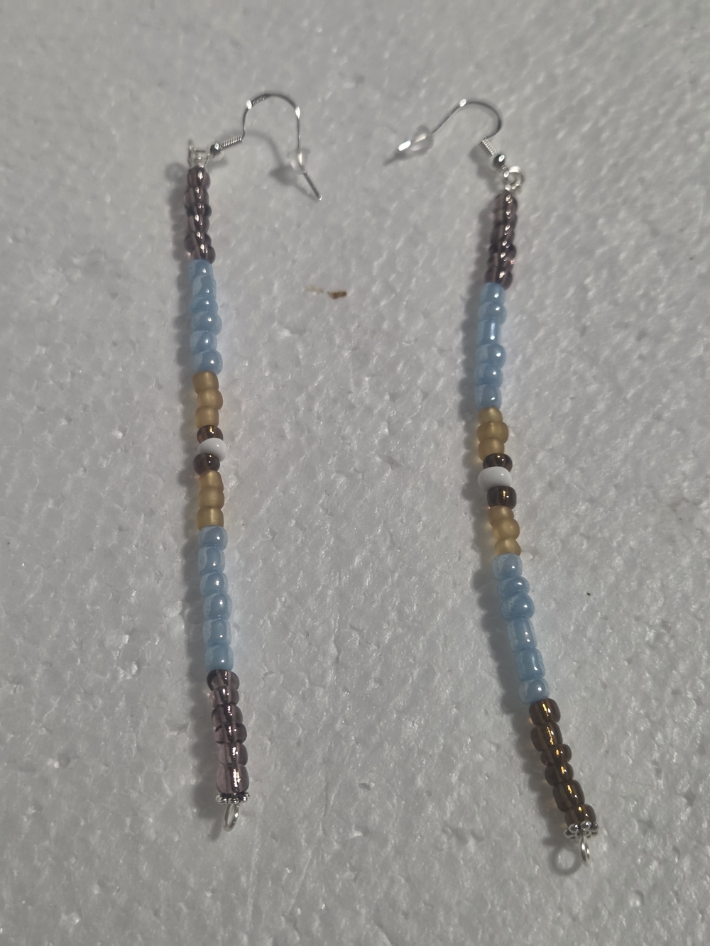 Handcrafted Blue and Gold Bead Dangle Earrings